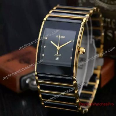 Rado Ceramic Replica DiaStar Mens Watch Black Ceramic and Gold